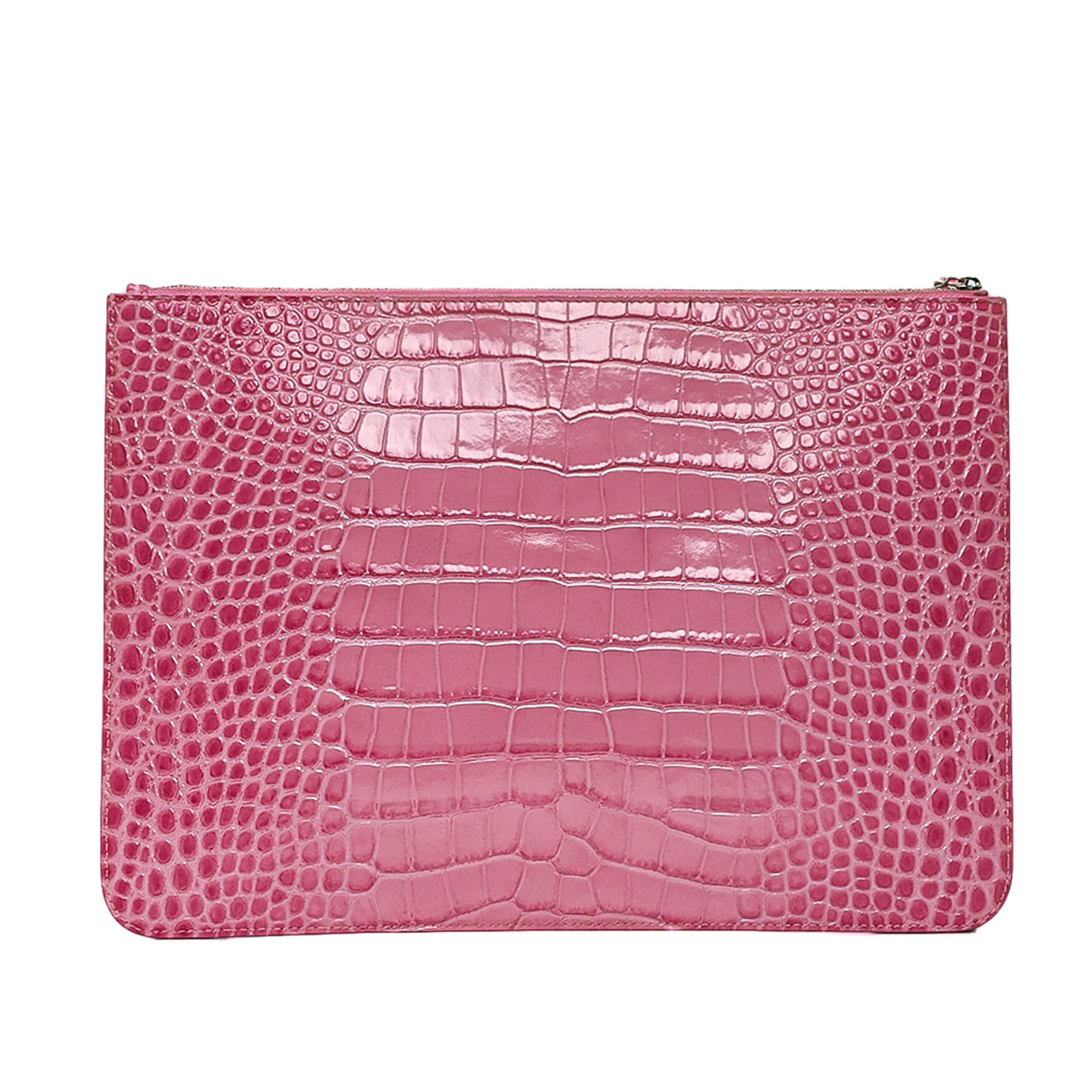 Balenciaga - Pink Croco Leather Balenciaga Logo Clutch